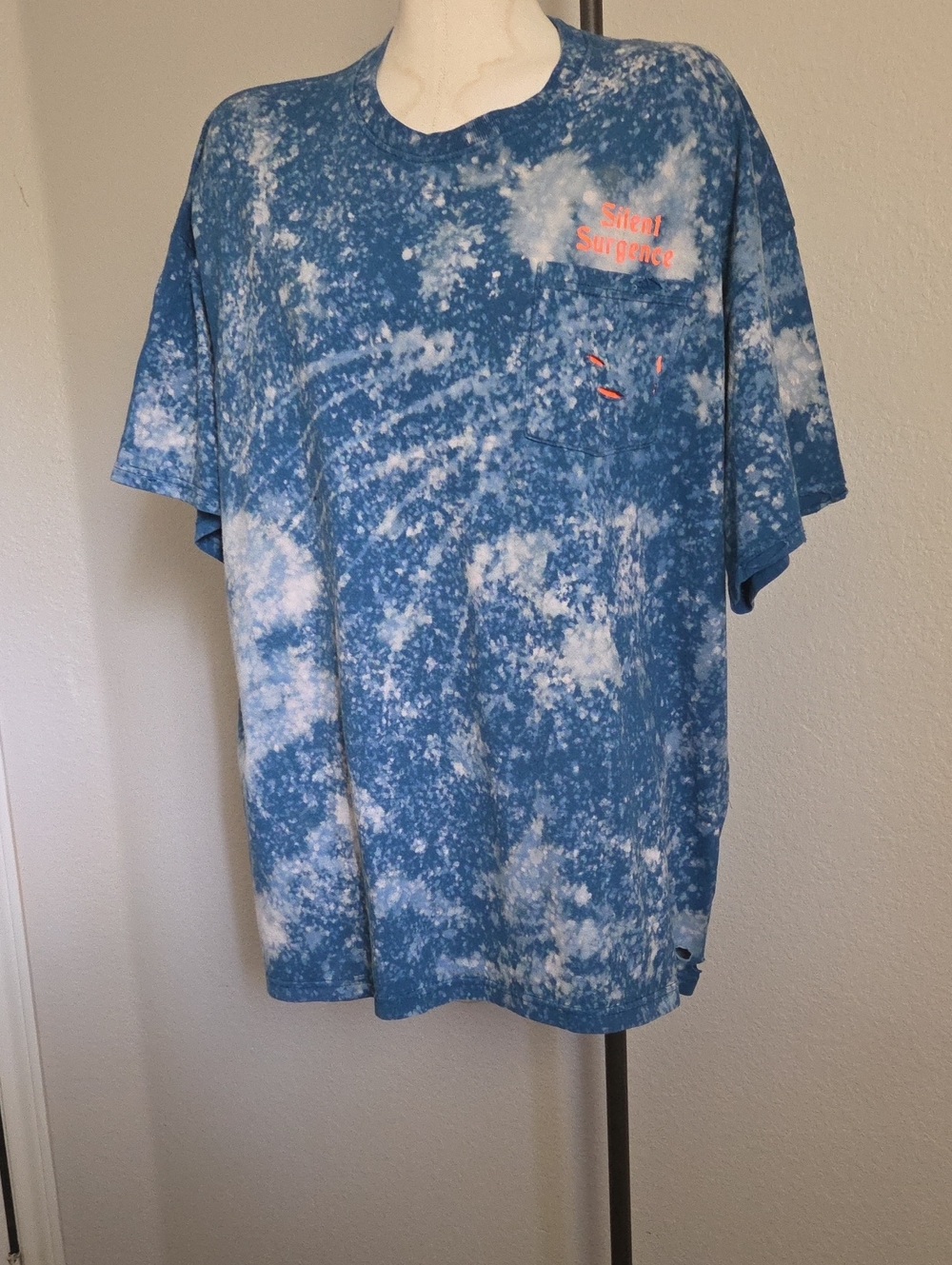 Blue Tie-Dye Short Sleeve Distressed Men’s Shirt